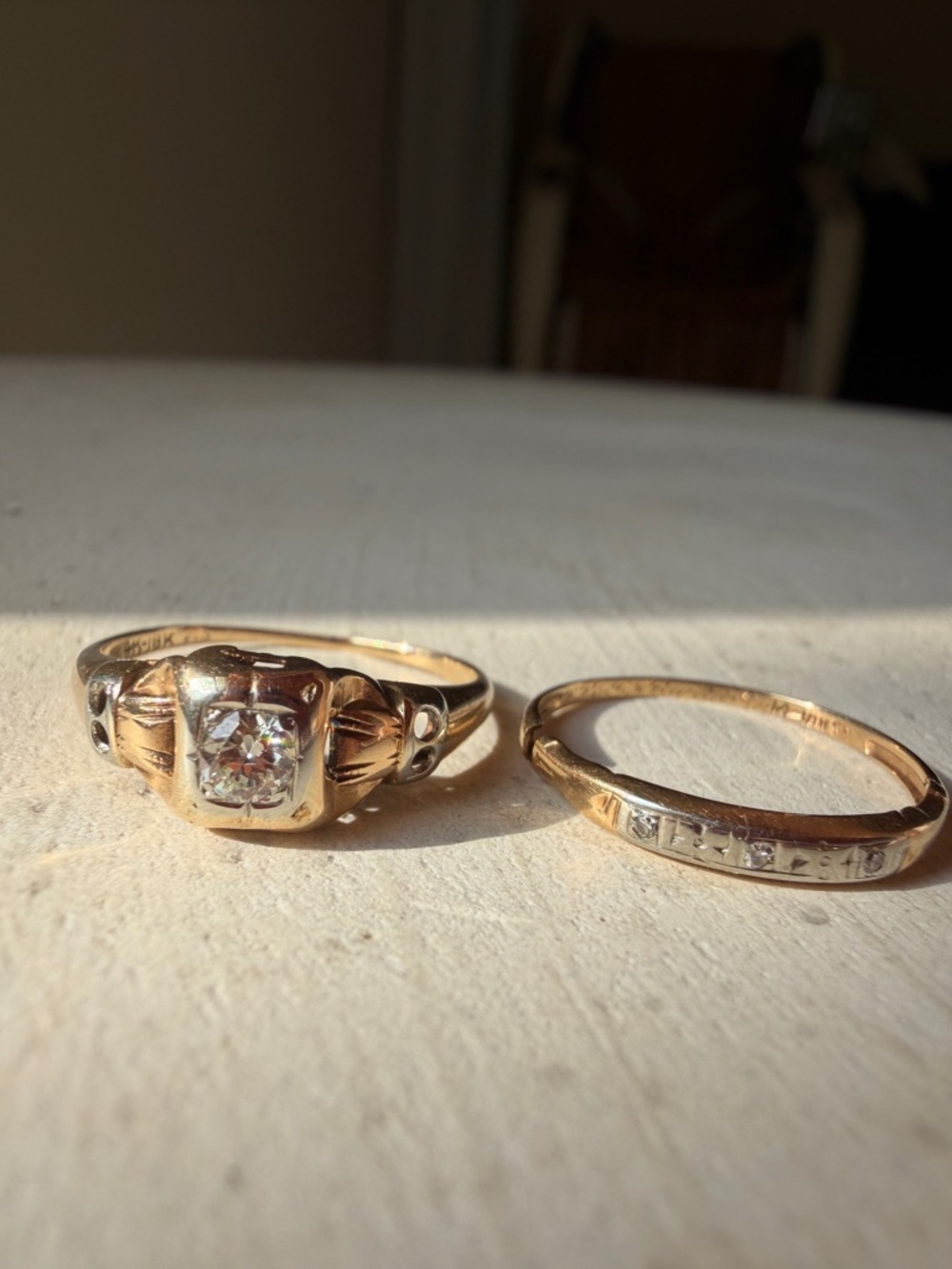 Art Deco 14K-18K Diamond Ring Set, Antique Jewelry As Is, price is firm